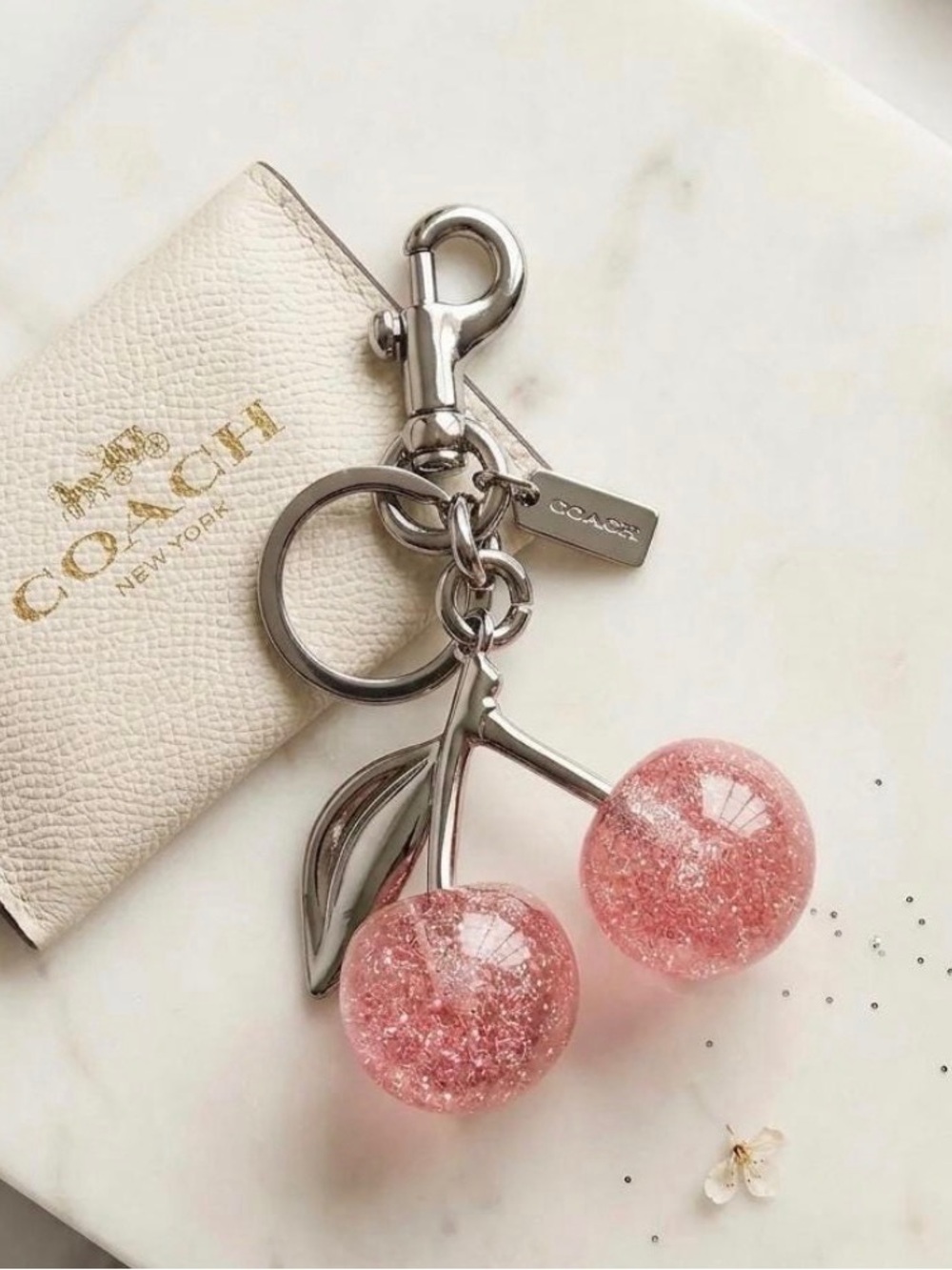 Coach style Pink Glitter Cherry Keychain Key & Card Holder - Picture 2 of 8